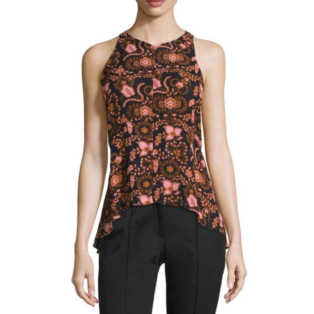 A.L.C. Black and Pink Henna Paisley Floral Stuart Sleeveless Silk Blouse